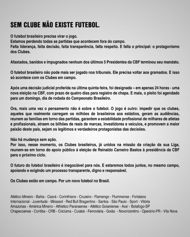 Eleição CBF: 32 clubes manifestam apoio a Reinaldo Carneiro Bastos