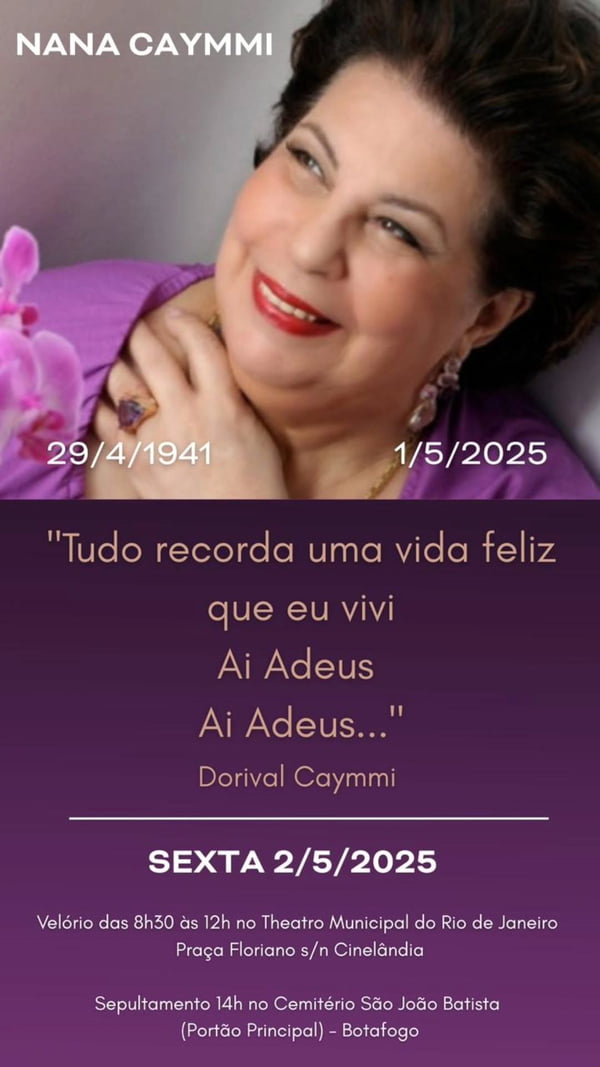 Velório de Nana Caymmi será nesta sexta, no Theatro Municipal do Rio