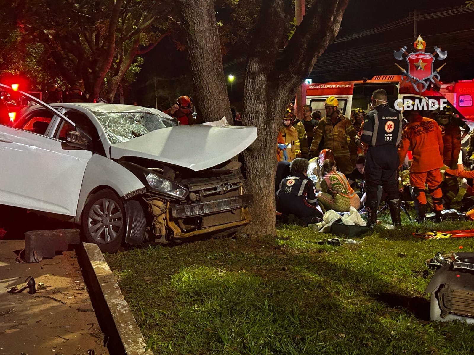 Homem morre e 2 ficam gravemente feridos após carro bater em árvore