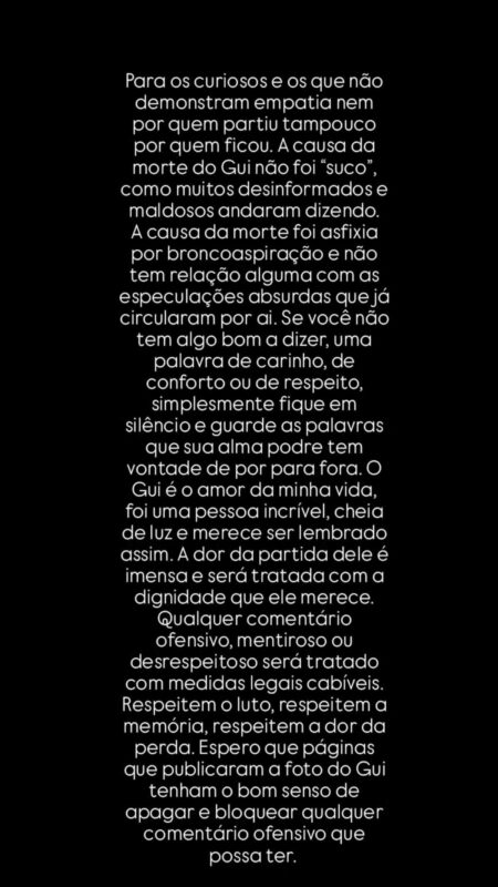 Namorada rebate rumores sobre morte de fisiculturista: “Não foi suco”