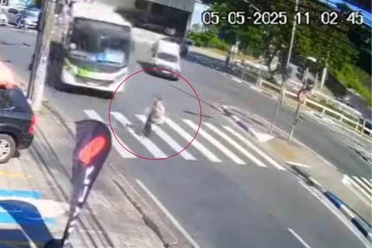 Mulher de 91 anos é atingida por ônibus na faixa de pedestre