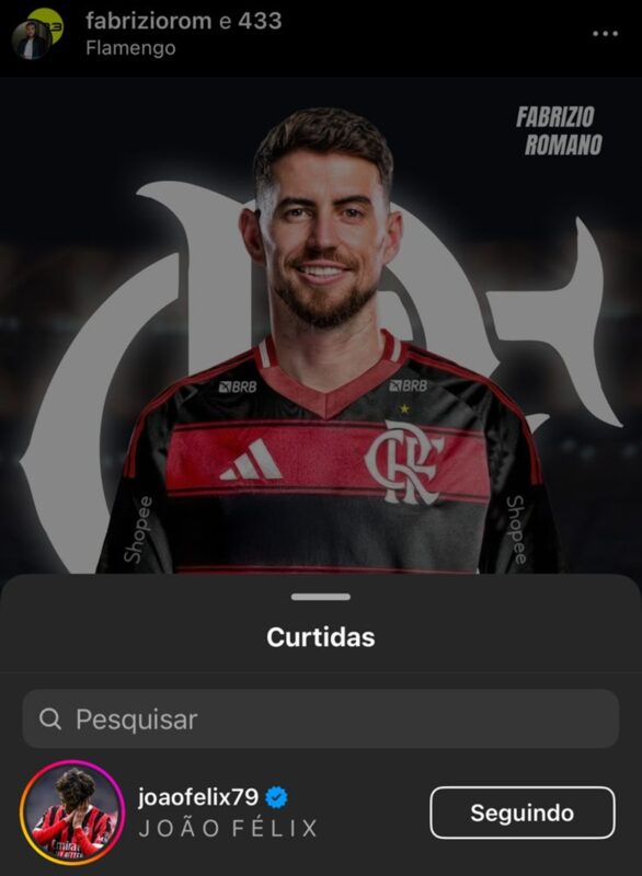 Alvo do Flamengo, João Félix curte post sobre Jorginho no Rubro-Negro