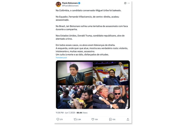 Tarcísio compara ataque contra Uribe na Colômbia à facada de Bolsonaro