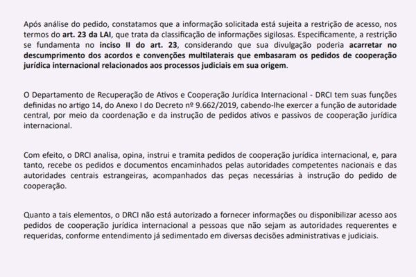 MJSP alega sigilo ao negar documentos sobre asilo a ex-primeira-dama do Peru