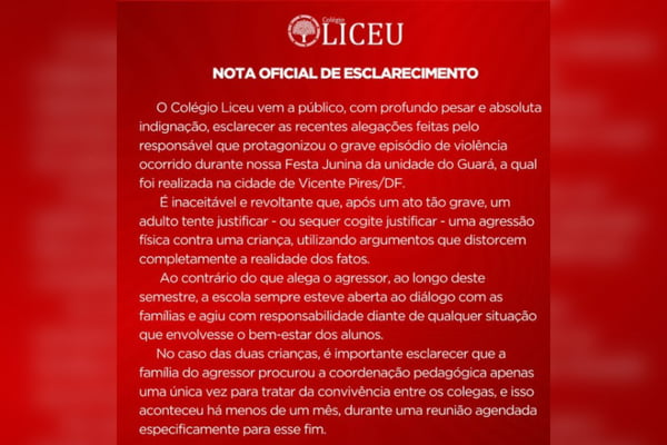 Escola onde criança agredida por adulto em festa junina se manifesta