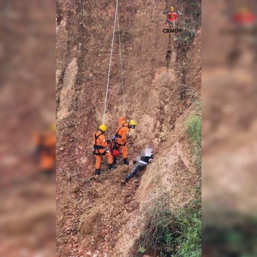 Homem cai em erosão com 20 metros de profundidade no DF. Veja vídeo